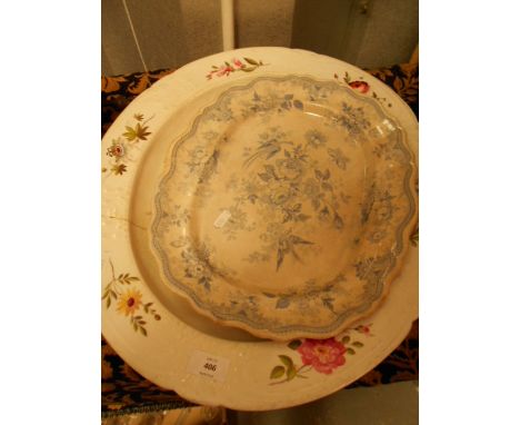A large 19th C Chamberlain Worcester meat plate hand painted with floral sprays, together with a P. Wileman 'Asiatic Pheasant