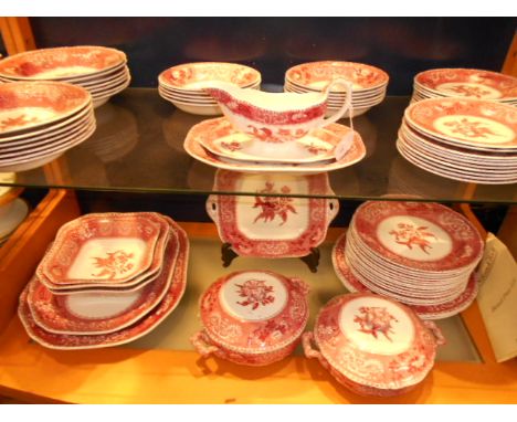 A 20th C Spode 'Camilla' patterned dinner service comprising of meat plates, tureens, bowls, sauce boats and plates etc 
