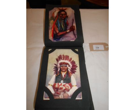 A postcard album of assorted postcards to include Red Indians, Animals and Architectural 