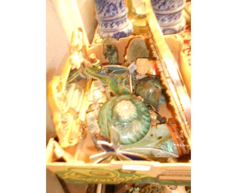 A mixed selection to include gilt mirrors, Oriental bronze figure, candlesticks, etc