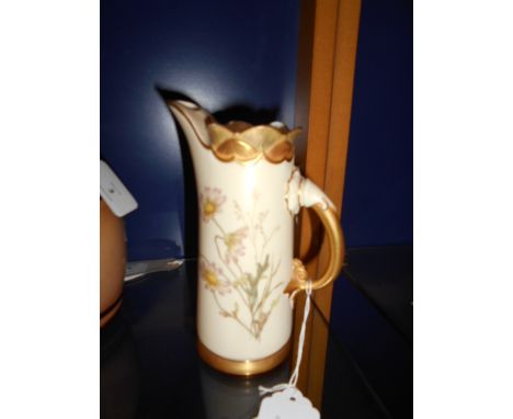 A Royal Worcester 1928 blush ivory tusk vase with floral decoration, puce mark to base