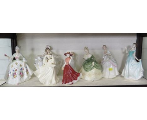 Seven Royal Doulton figures: Diana HN 2468, Sweet Seventeen HN 2734, Spring Morning HN 3725, Thank You HN 3390, Soirée HN 231