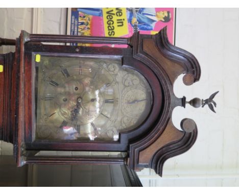 A George III oak longcase clock, the brass dial with engraved scroll decoration, strike/silent dial to the arch, subsidiary s