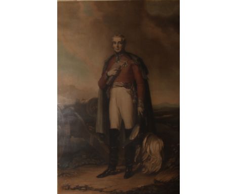 Two Stevengraphs: 'The Death of Nelson' and 'Wellington and Blucher', 6 x 17.5 cm, a print of a full length portrait of Field