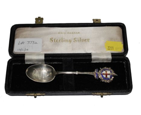 A silver spoon with enamelled London crest finial and engraved design of St. Paul's in the bowl, hallmarked Birmingham 1944 