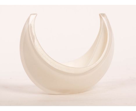 Jane Beebe, a white and clear glass 'Moon' bowl of crescent shape and folded interior, signed and dated '93, 17.5cm wide, 14.