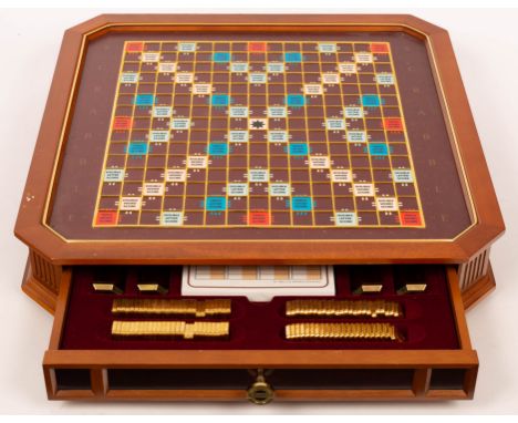 Scrabble: The Classic Collector's Edition, Franklin Mint, hardwood framed playing board with raised grid, fitted drawer under