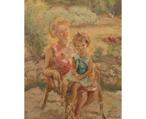 Marius Woulfart (1905-1991)/Portrait of a Mother and Daughter/script verso/oil on canvas, 71cm x 58cm CONDITION REPORT: ARR A