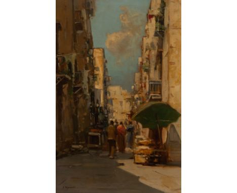 J Moronti (20th Century)/Street Scenes/a pair/oil on canvas, 44.5cm x 29cm and /P Torroello/Mediterranean Town/oil on canvas,