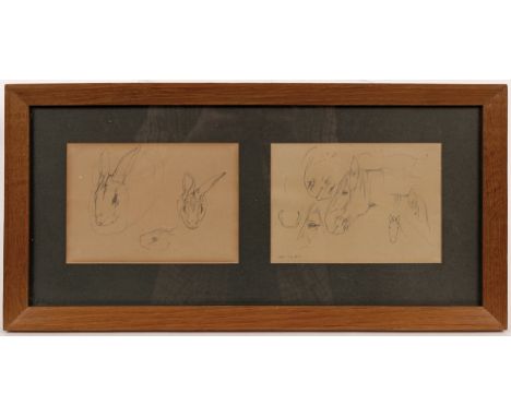 William George Simmonds (1876-1968)/Head Studies of a Rabbit and a Horse/one inscribed 'Near Tile Mill'; the back of the fram