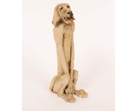 Melanie Adkins, Large Dog Sitting, handcrafted earthstone clay, oxide stained and glazed, 44cm high/Provenance: Thin Dog Gall