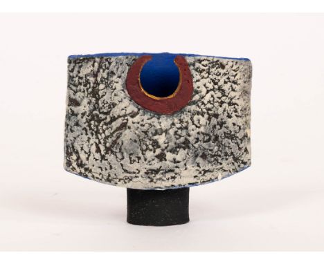 Philip Evans (Contemporary), a stoneware vessel, blue, white, red and gilt, impressed mark, 10.5cm wide CONDITION REPORT: ARR