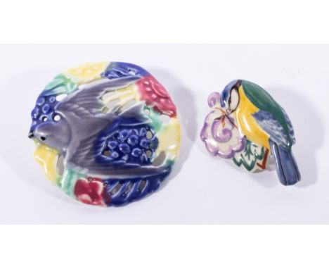 Poole Pottery, an Art Deco style bird ceramic brooch, Truda Carter B6, maker's mark verso and another similar style ceramic b