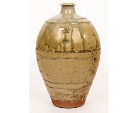 Phil Rogers (1951-2020), a stoneware bottle vase, ash glaze with impressed dot patterning, impressed mark, 35cm high CONDITIO