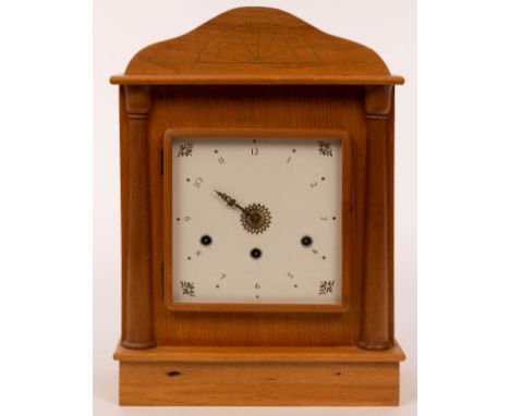 Dennis French and Theo Merrett, a beech mantel clock, with hand-drawn decoration and hand-blocked on an 1800s Arming press, 4