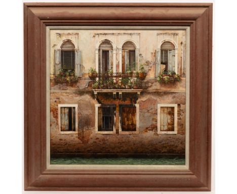 Peter Evans (born 1943)/Balcony, Venice/signed; inscribed verso/acrylic on board, 42cm square and/Venice Doors/signed [2] CON