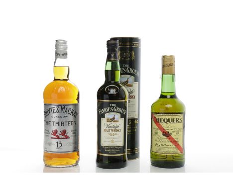 FAMOUS GROUSE 1992 VINTAGE
Blended Malt Scotch Whisky. Distilled 1992, bottled 2004. 70cl, 40% volume, in tube. 
CHEQUERS DE 