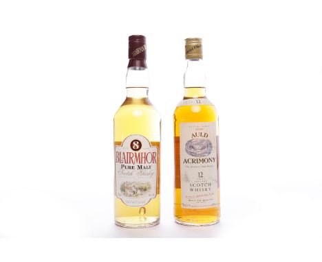 AULD ACRIMONY 12 YEARS OLD
Blended Malt Scotch Whisky. 70cl, 40% volume. 
BLAIRMHOR AGED 8 YEARS
Blended Malt Scotch Whisky. 