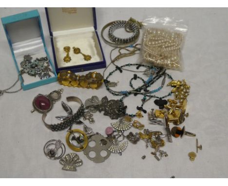 A selection of various costume jewellery including a good quality gold plated bracelet with enamel decoration and a pair of m