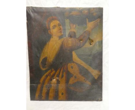Artist Unknown - oil on canvasHalf length portrait of a female with bowl of fruit, 30" x 24" (af)