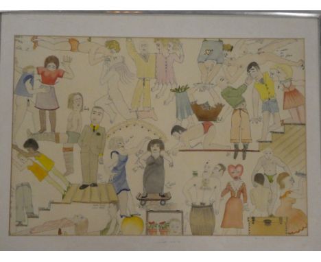 Artist unknown - watercolourStudy of numerous figures, 14½" x 21"
