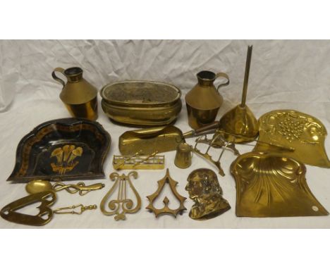 A selection of various metalware including Victorian enamelled crumb scoop with painted Prince of Wales feathers, two various