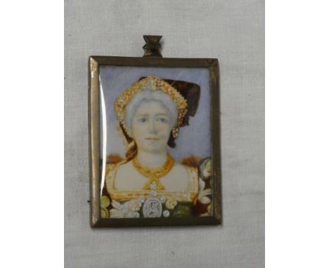 A miniature watercolour on ivory depicting a bust portrait of a regal female, 3" x 2¼"