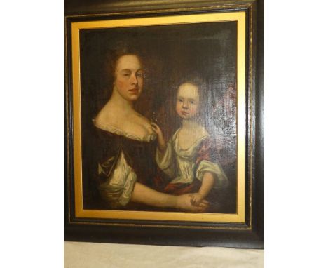 Artist Unknown - oil on canvasHalf length portrait of a mother and child, 28" x 24"