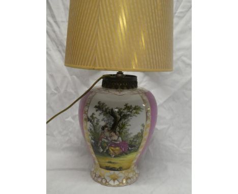 A good quality Continental china table lamp with figure and floral decoration