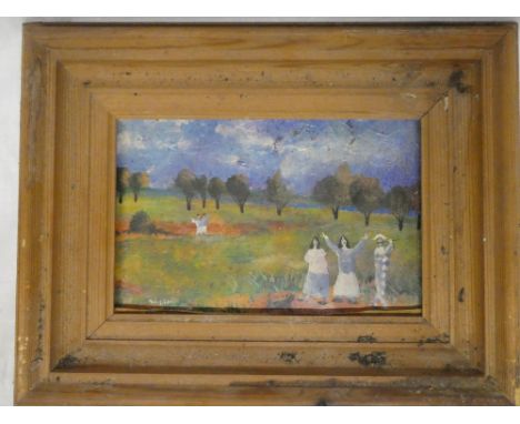 Harry Bilson - oil on boardLandscape with figures, signed, 6" x 9"