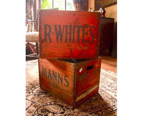 2 wooden drinks crates. R Whites Lemonade, and Manns London. (2)