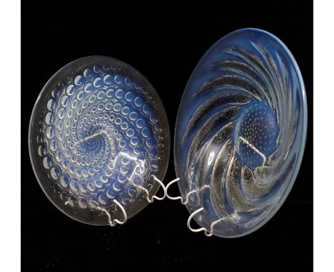 Rene Lalique pre-1945, "Poissons" design opalescent glass dish bearing stamp "R LALIQUE", diameter 29.5cm, together with anot