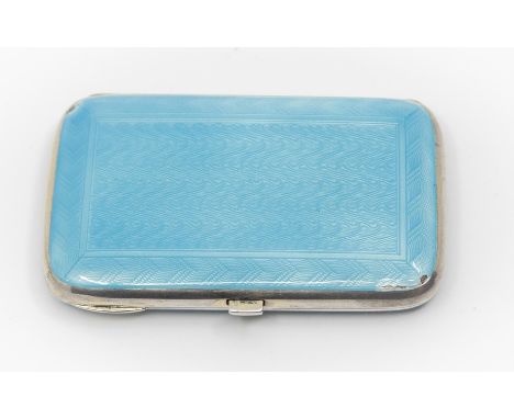 A turquoise guilloche enamel cigarette case, size approx 82mm x 50mm, gross weight approx 110gms, push button clasp, gilt int