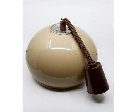 A pair of 1970’s Rolly Brevettato pendant light shades, graduated light brown shade, dark brown Rolly retractable mechanism c