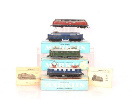 Marklin H0 gauge Diesel and Electric Locomotives  (4), 3051 NS blue Co-Co Electric Locomotive 1219, 3034 DB blue Bo-Bo Electr