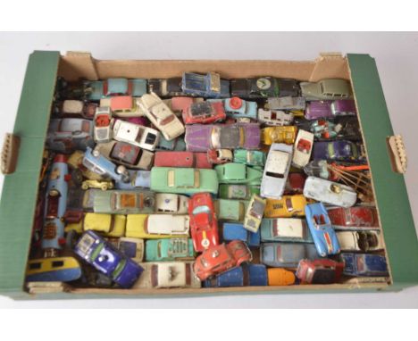 Postwar and Later Playworn Diecast Cars (70),  in various scales, private, emergency, competition and models from TV and film