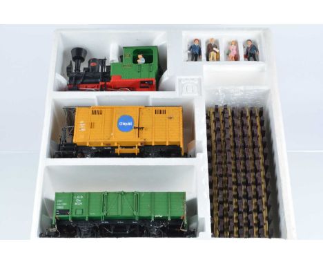 LGB G Scale Goods Starter Set 20401 Green 0-4-0 Stainz stem locomotive No. 2, G, Yellow Chiquita Banana Wagon G, Green 7 Plan