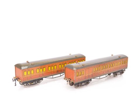 Hornby 0 Gauge Metropolitan Railway Coaching Stock (2), one 1st class and one brake/3rd coach, both with some restoration and