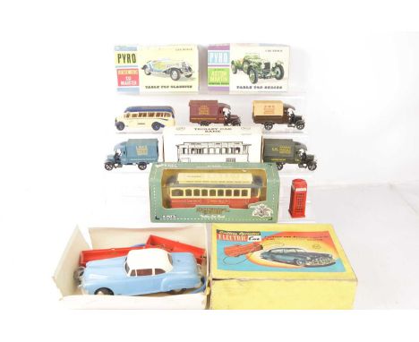 Pyro plastic Car Kits Marx  Electric Car Ertl Tram car Money Banks and Corgi Classic Commercial Vehicles (11),  Pyro Table To