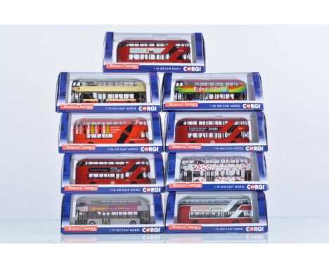 Corgi Original Omnibus 1:76 Scale New Bus For London (9), all cased with card sleeves, double deck New Routemasters, OM46618A