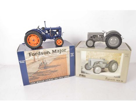 1:16 Scale Fordson and Massey Ferguson Tractors,  both boxed, Universal Hobbies MUH2690, Massey Ferguson TEA 20 in grey liver