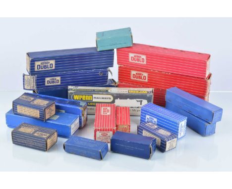 Hornby-Dublo and Wrenn 00 Gauge 2 and 3-Rail Empty Boxes, Dublo red striped, 4078 Sleeping Car (3), 4305 Passenger Fruit Van 