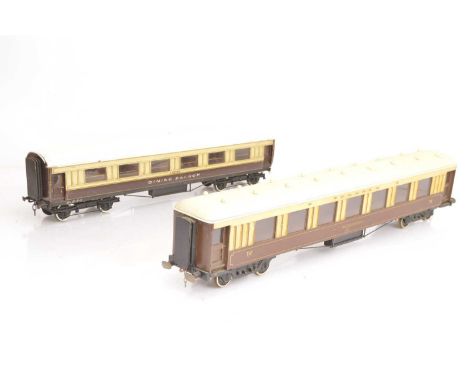 A Pair of Gauge 1 wooden-bodied Coaches by Milbro (2), comprising 12-wheel Pullman Car 'Bessborough' in traditional umber/cre