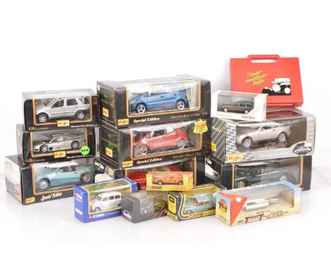 Modern Diecast Cars 1:18 Scale and Smaller (28), all boxed/cased, modern vehicles, private and competition, 1:18 scale, Merce