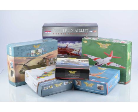 Corgi Aviation Archive 1:72 Scale Postwar Aircraft and Helicopter (6) all boxed, AA37205 Handley Page Halifax, Berlin Airlift