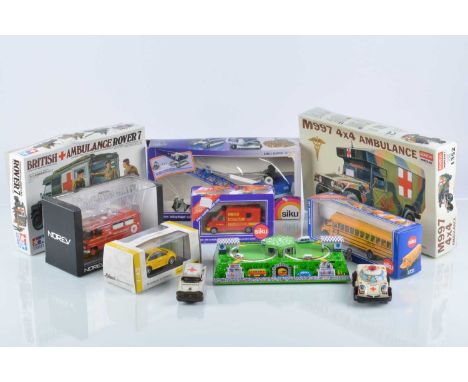 Modern Diecast Models Kits and Tin Toys (10), boxed/cased diecast, Norev 351147 Mercedes L406D Pompiers, Schuco3811 Deutsche 