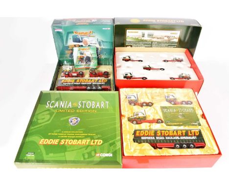 Corgi Eddie Stobart Boxed Sets (3), 1:50 scale, CC99203 Edward Stobart Commemorative set includes Scania Curtainside, Scania 