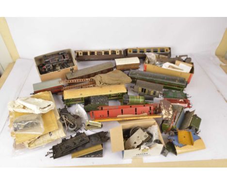 A Melée of Hornby and Other 0 Gauge 'Bits and Pieces' (qty in 3 boxes), including 5 scruffy Hornby coach bodies, (four over-p