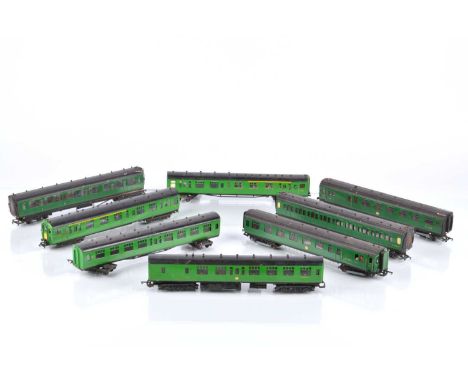 Two Hamblings or similar 00 Gauge BR 4-Car EMU Mainline Sets (8),  green 4-COR or similar metal base and sides, plastic roof 