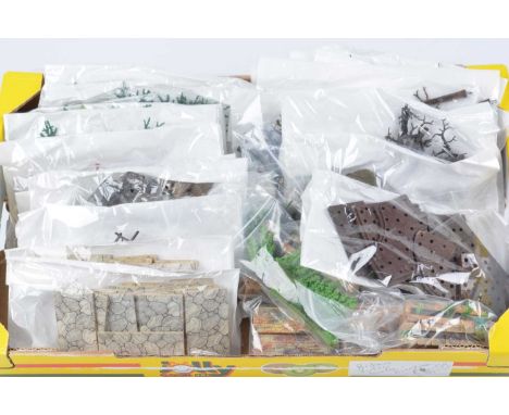 Britains plastic Floral Garden Accessories, including walls with flower beds (8), wall posts (4), Hedges (2) various Trees (6
